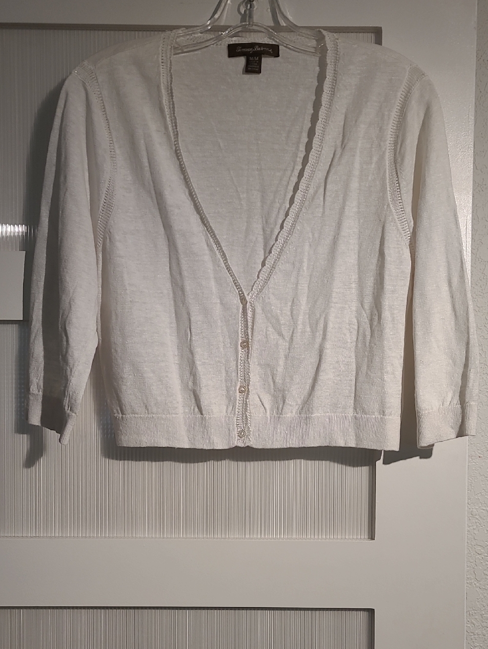 Tommy Bahama White Cropped V-Neck Button Front Cardigan